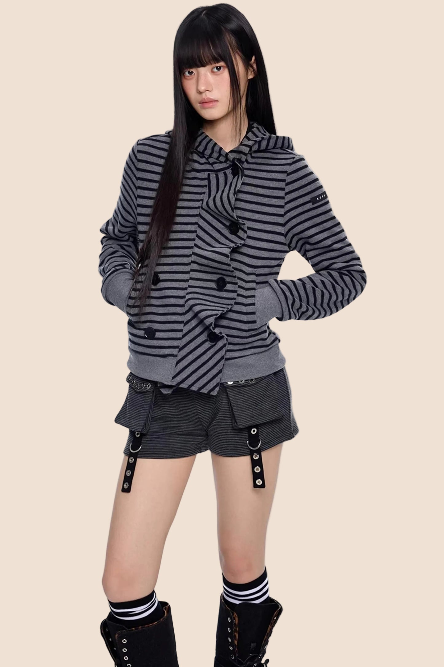 Gestreifter Dekonstruierter Kapuzenoberteil