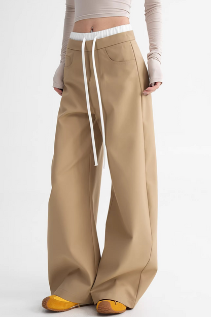 Elegant Color-Blocking Wide-Leg Pants