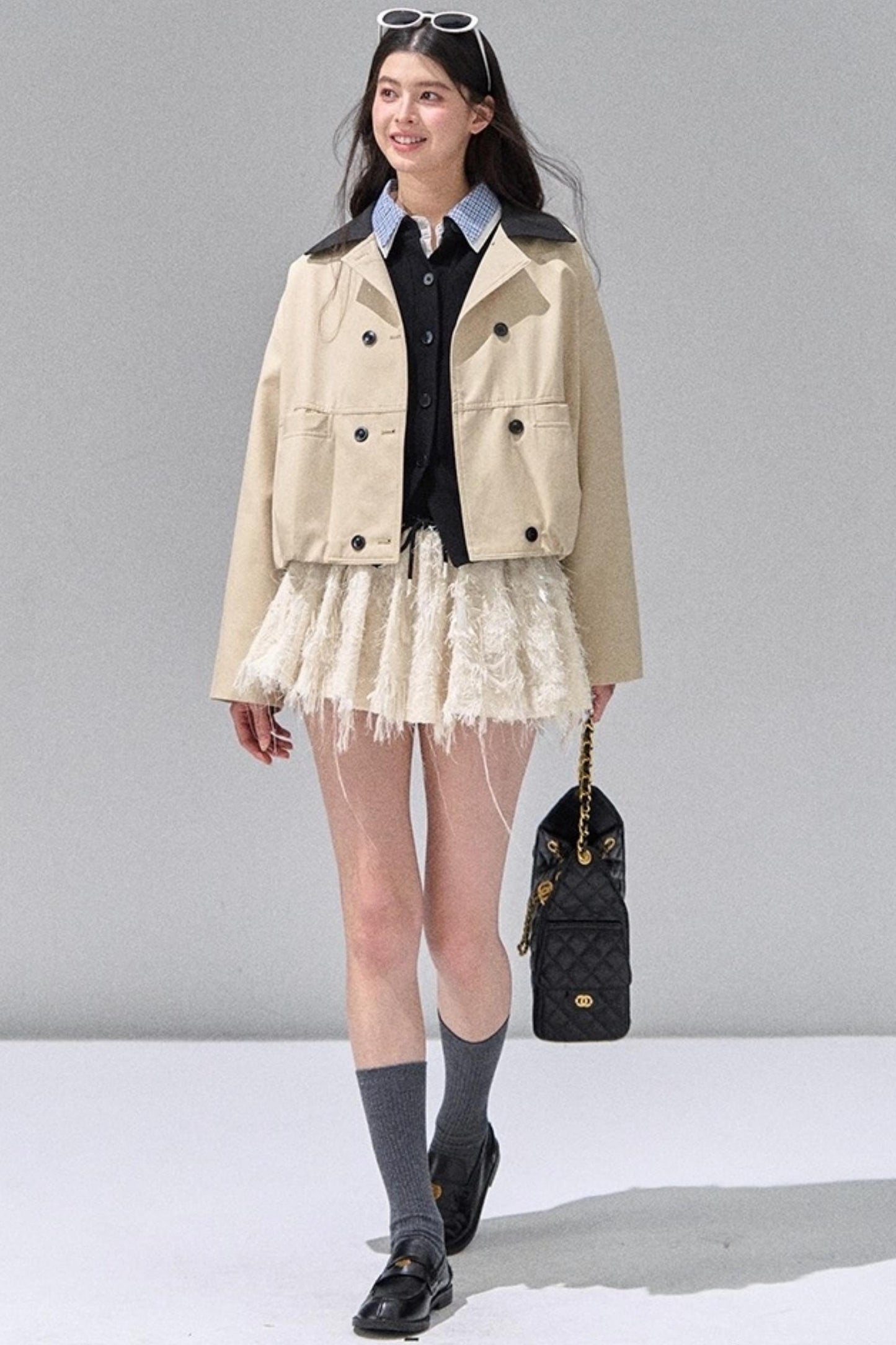 Fake Two Polo Lapel Sweater Skirt Set-Up