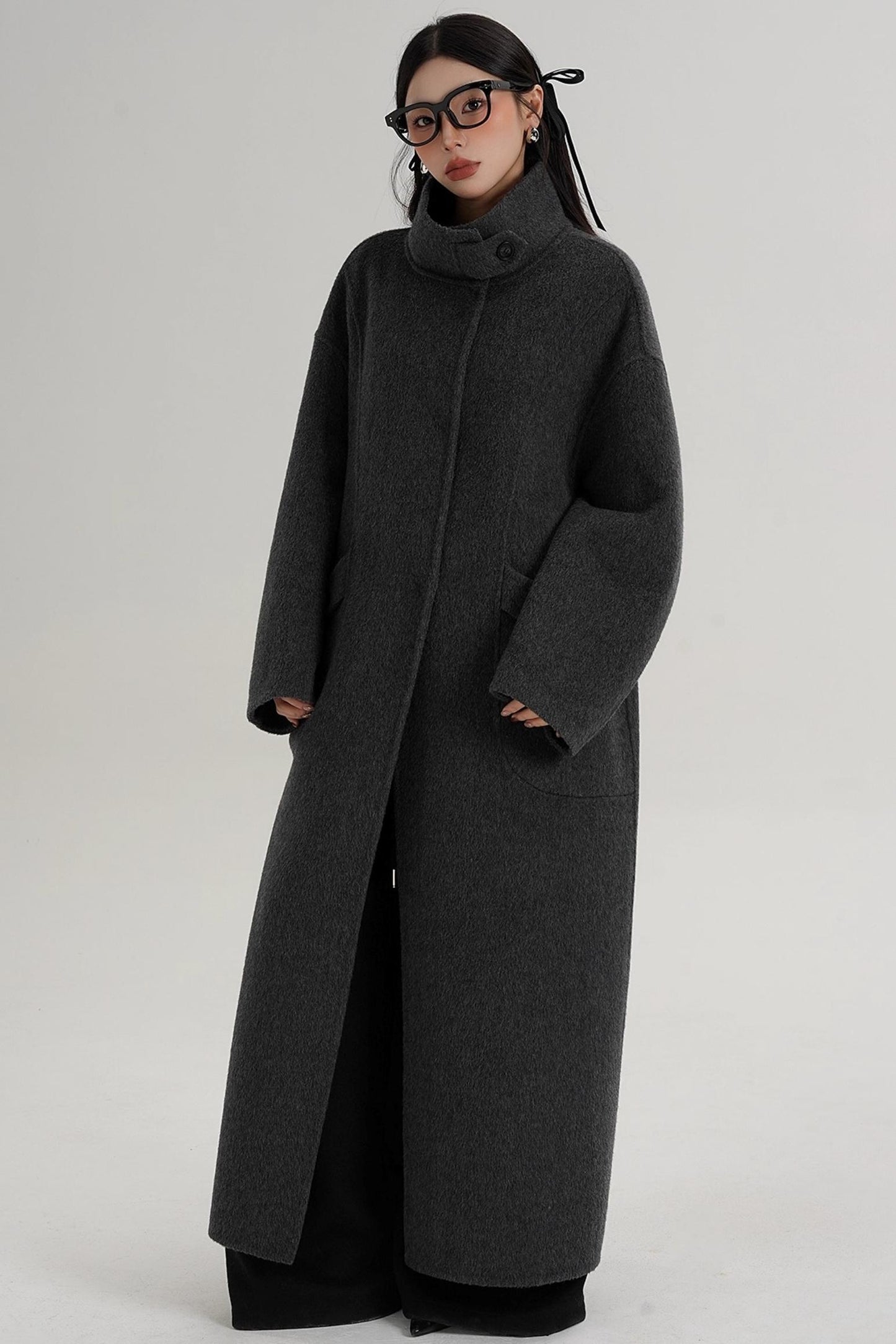 Stand-Up Collar Long Wool Coat
