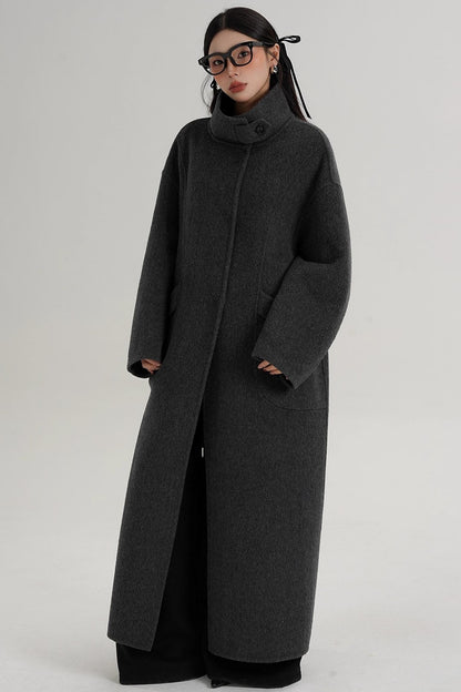 Stand-Up Collar Long Wool Coat