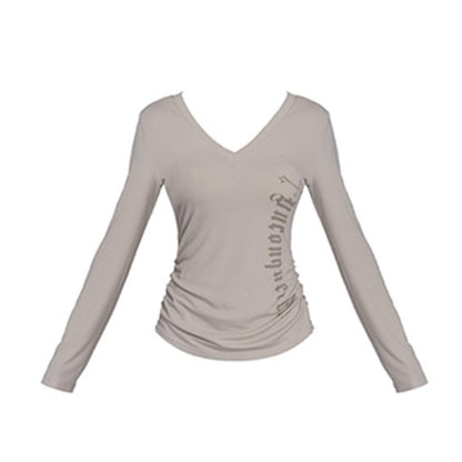 V-Neck Print Long-Sleeved T-Shirt