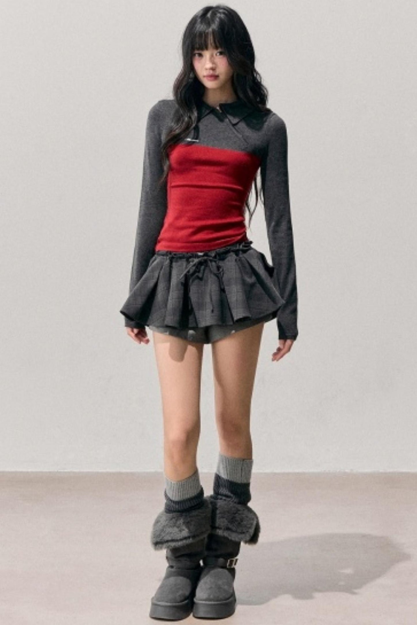 American Long-Sleeve Polo Collar Knit Top