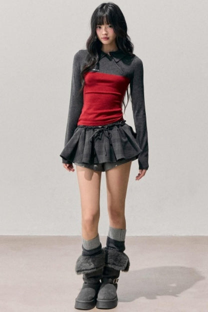 American Long-Sleeve Polo Collar Knit Top