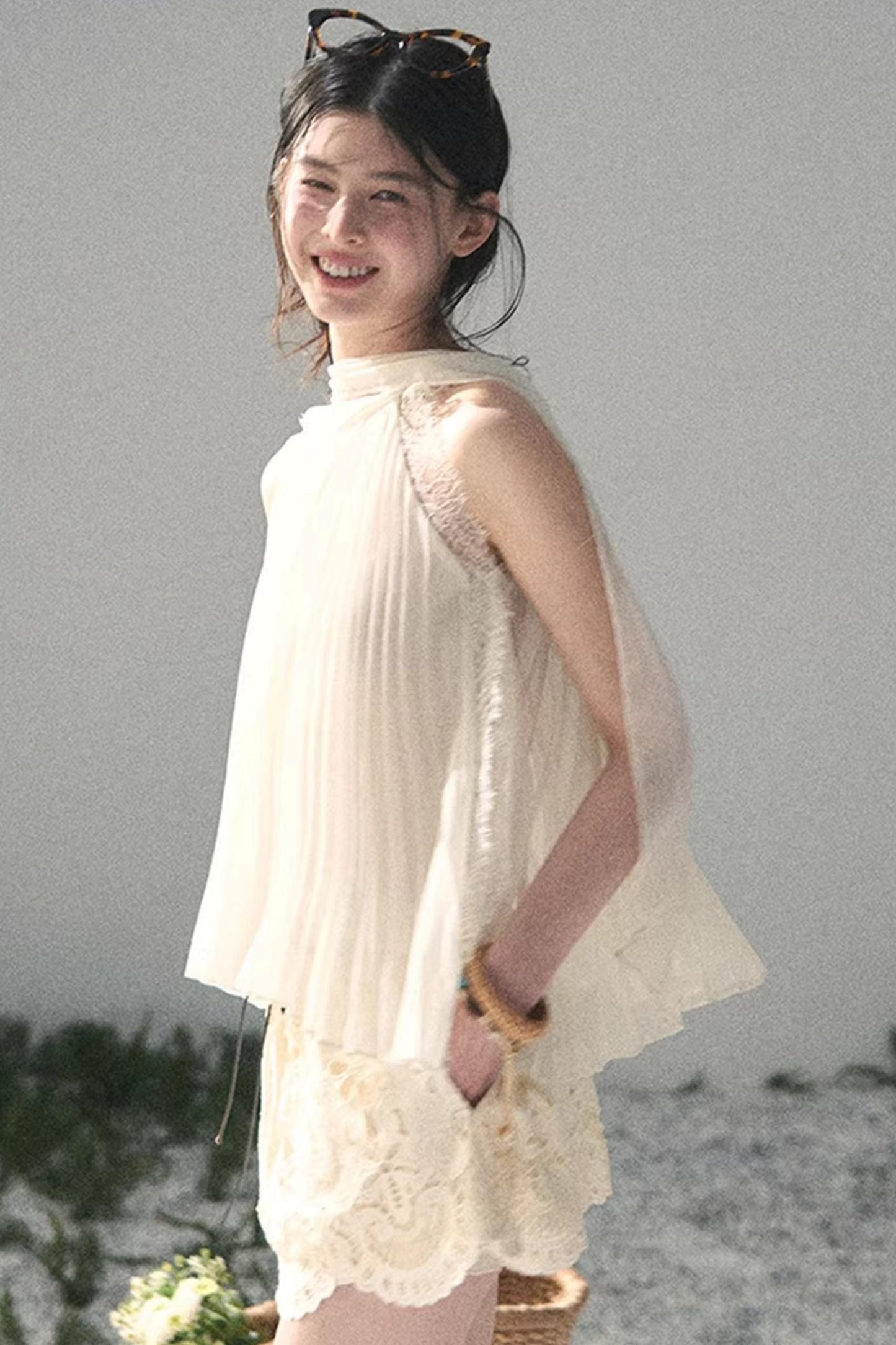 Summer Sheer Pleated Chiffon Shirt