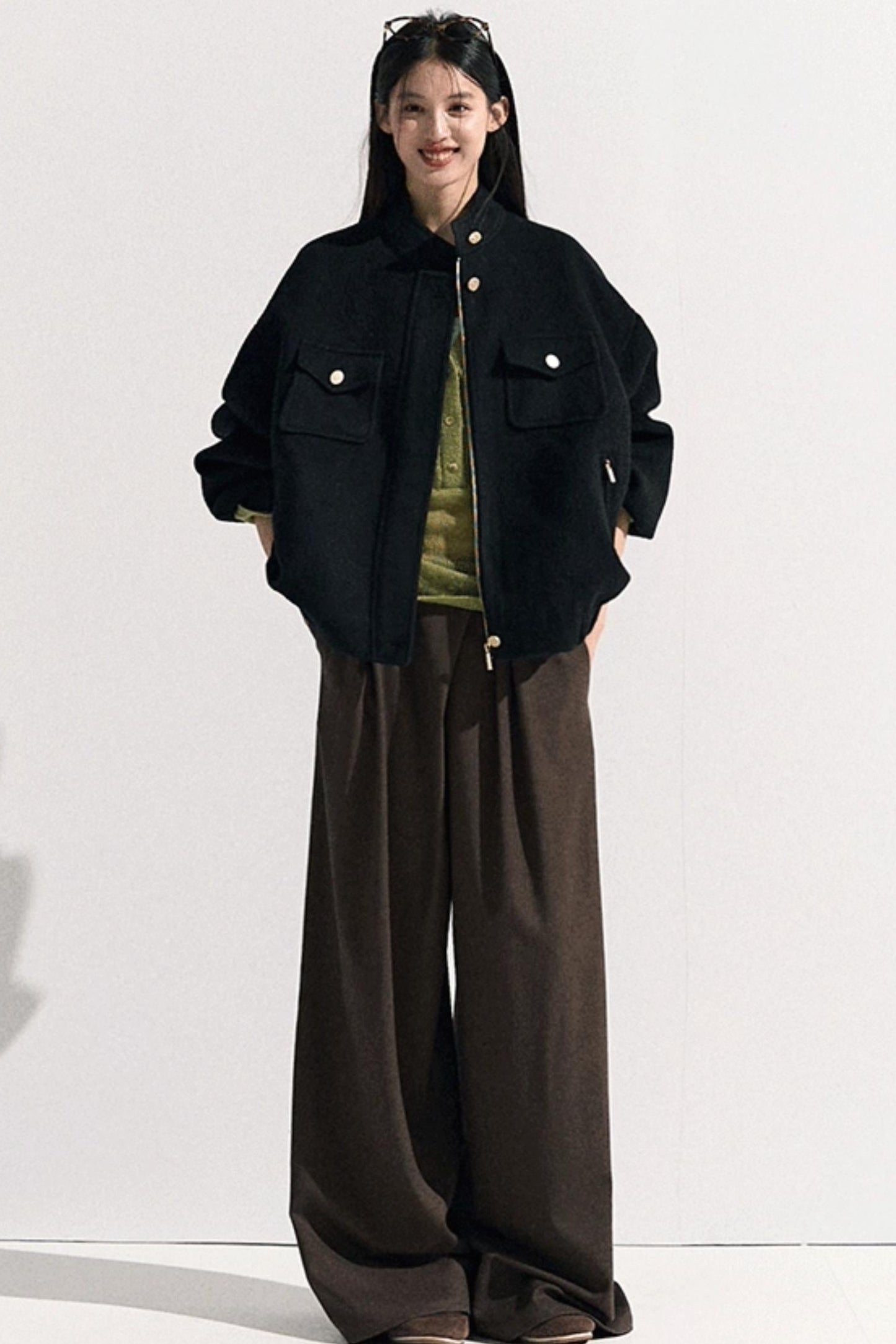 Tencel Wool Pleats Wide-Leg Pants