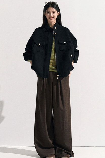 Tencel Wool Pleats Wide-Leg Pants