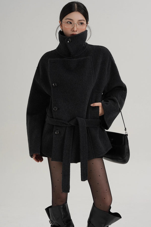 Elegant Woolen High-Waisted Coat