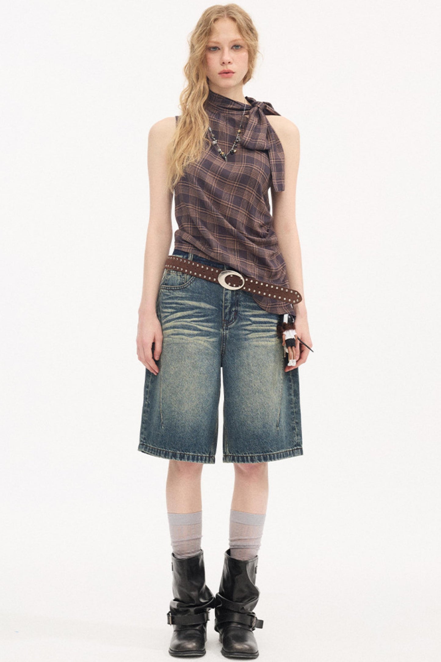 Distressed Denim Split Shorts