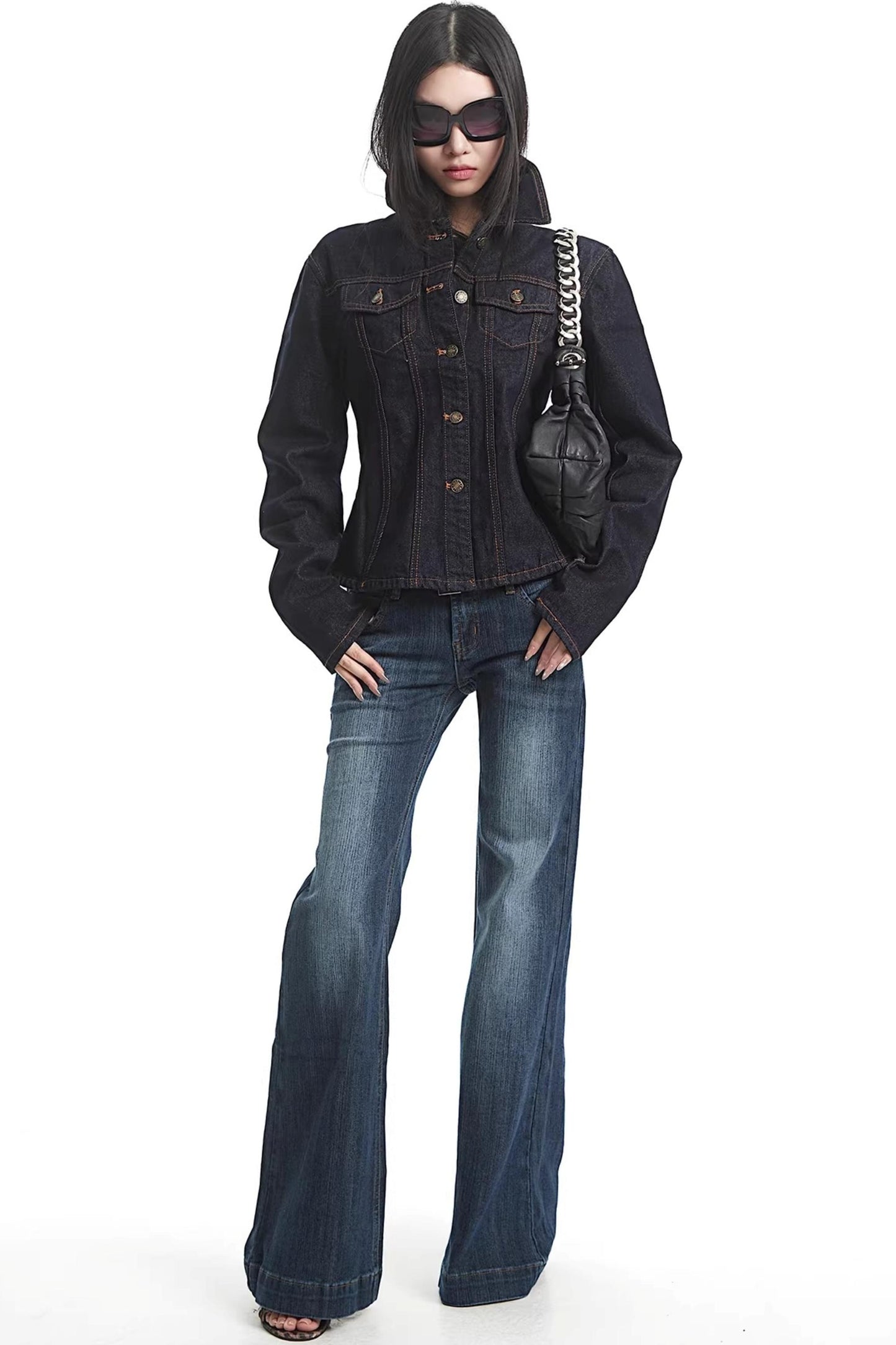 American Retro Long-Sleeve Denim Top