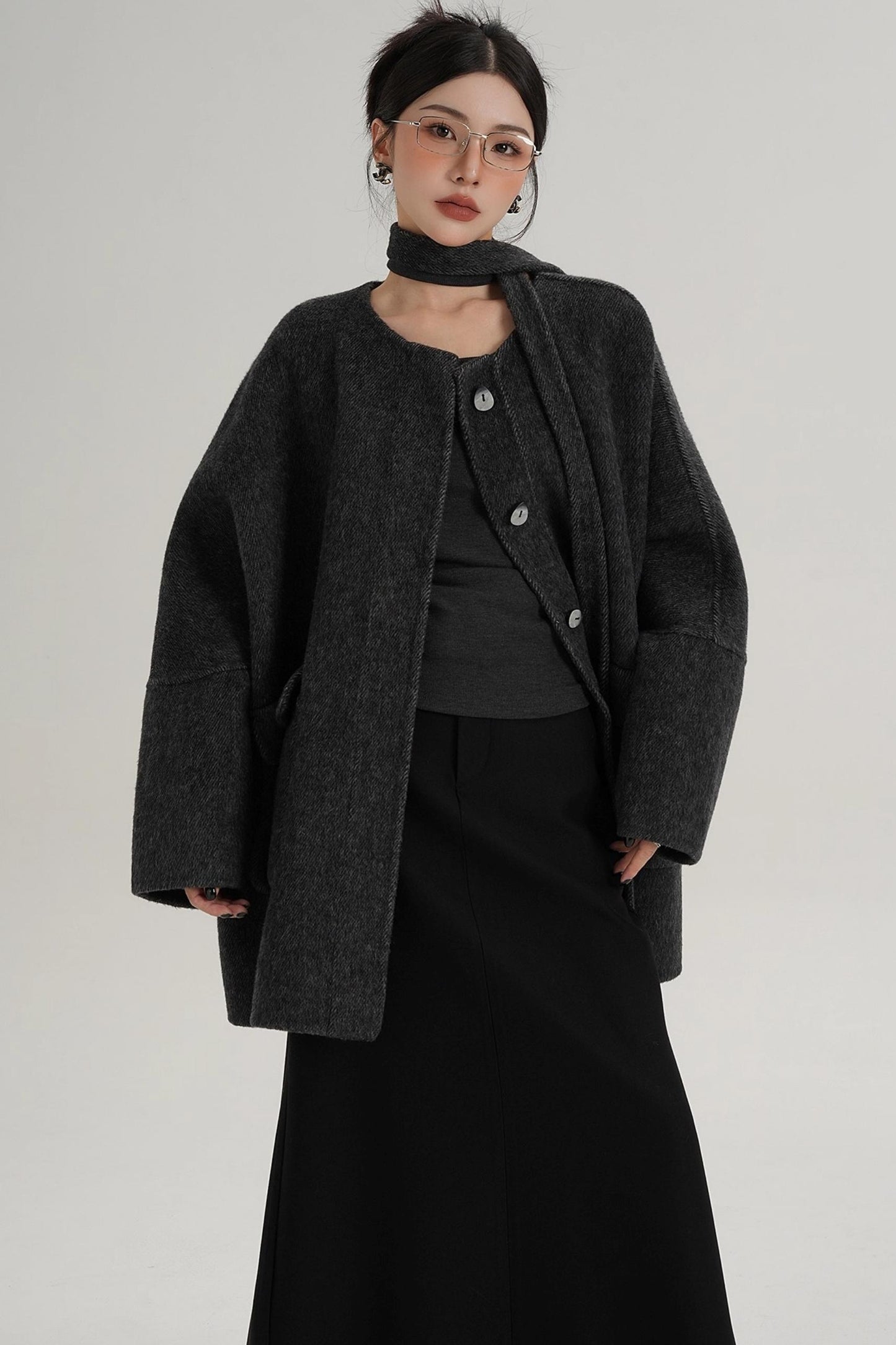 Lace-Up Woolen Coat