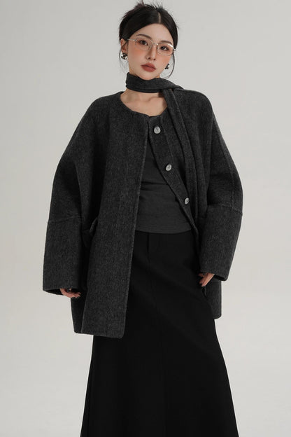 Lace-Up Woolen Coat