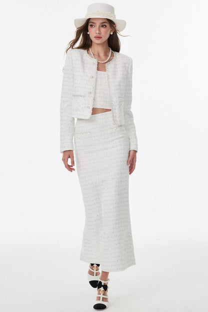 White Small Fragrance Three-Piece Slimming Jacket Set-Up