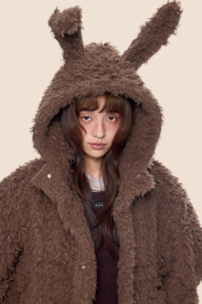 Imitation Wool Hooded Cardigan