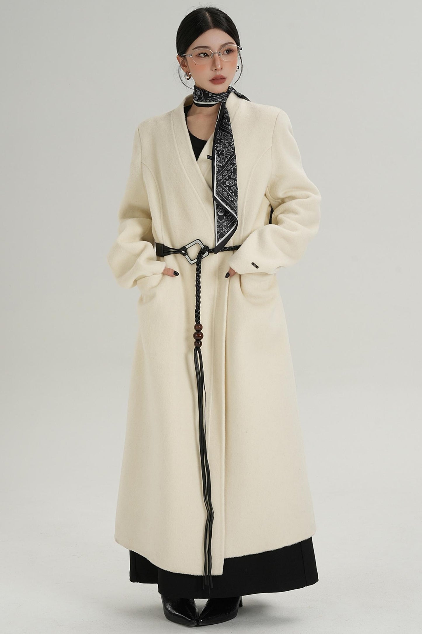 V-Neck Wool Trench Coat