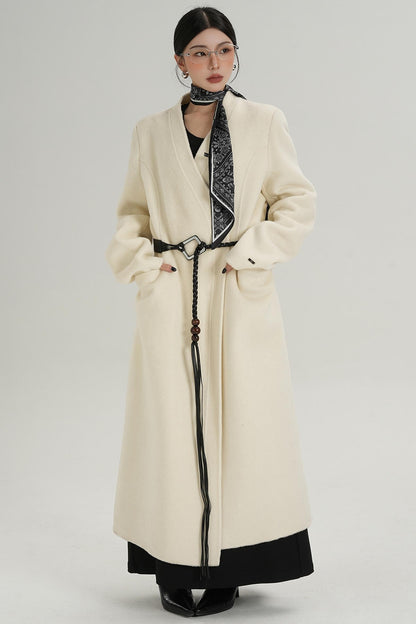 V-Neck Wool Trench Coat