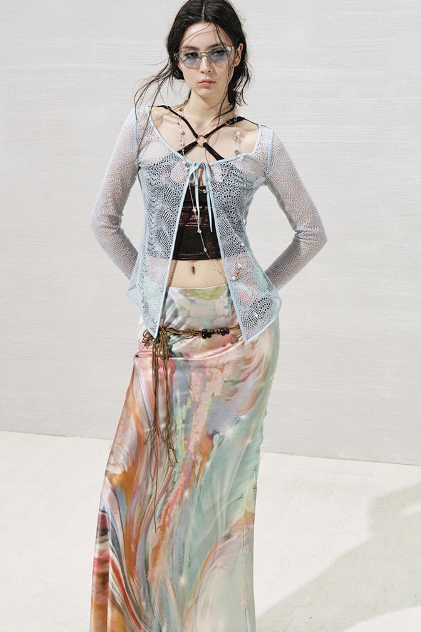 Lace Metallic Cardigan Set