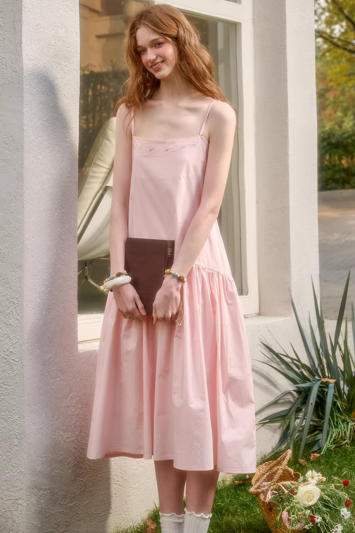 베이비 핑크 코튼 드레스 셋업