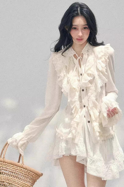 Ruffled Lace Court Top