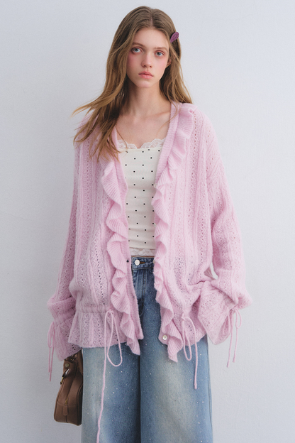 Wool Mohair Ruffled Cardigan