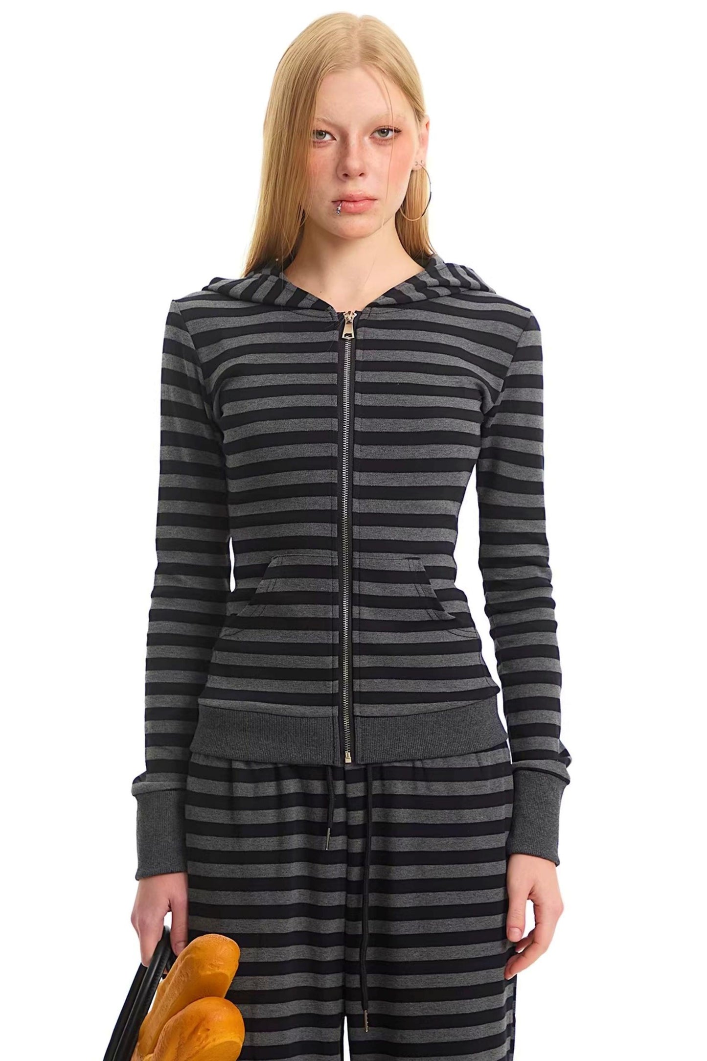 Retro Striped Hooded Top Set-Up