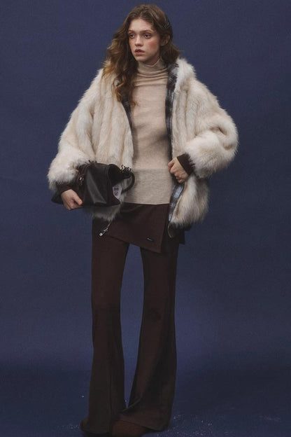 Reversible Plaid Plush Coat