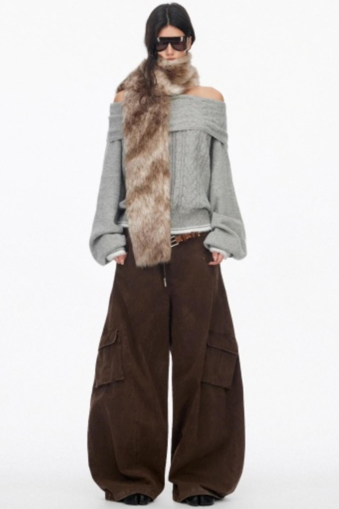 Distressed Washed Wide-Leg Scimitar Pants