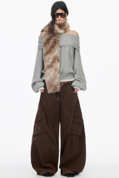 Distressed Washed Wide-Leg Scimitar Pants