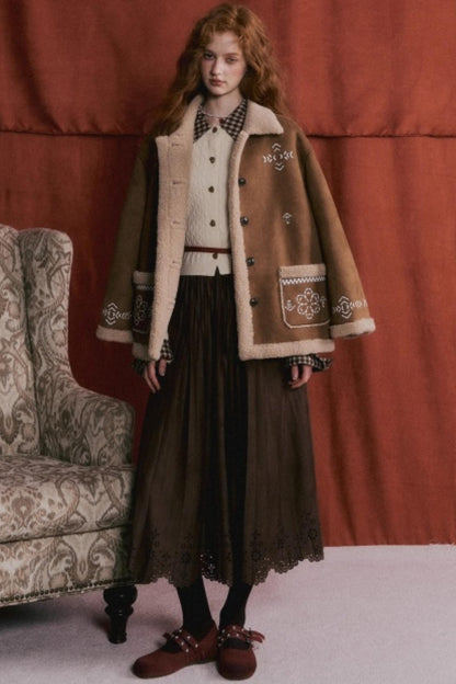 Pleated Suede Lace Skirt