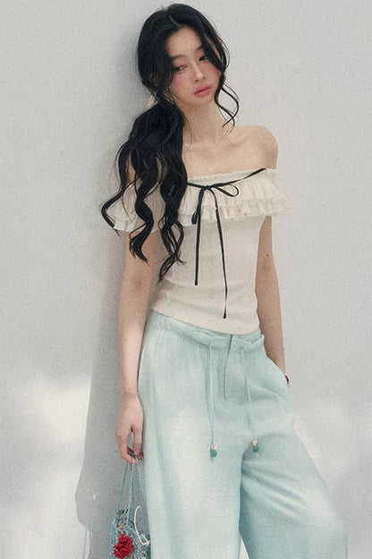 Schulterfreie Rüschenbluse