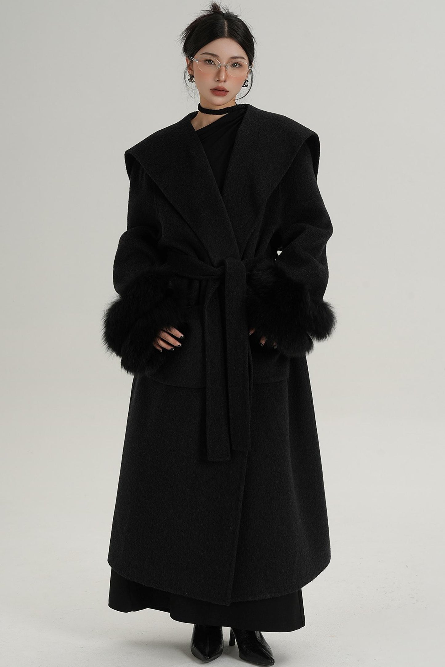 Fox Sleeve Wool Coat