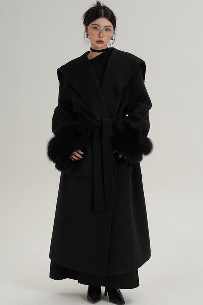 Fox Sleeve Wool Coat