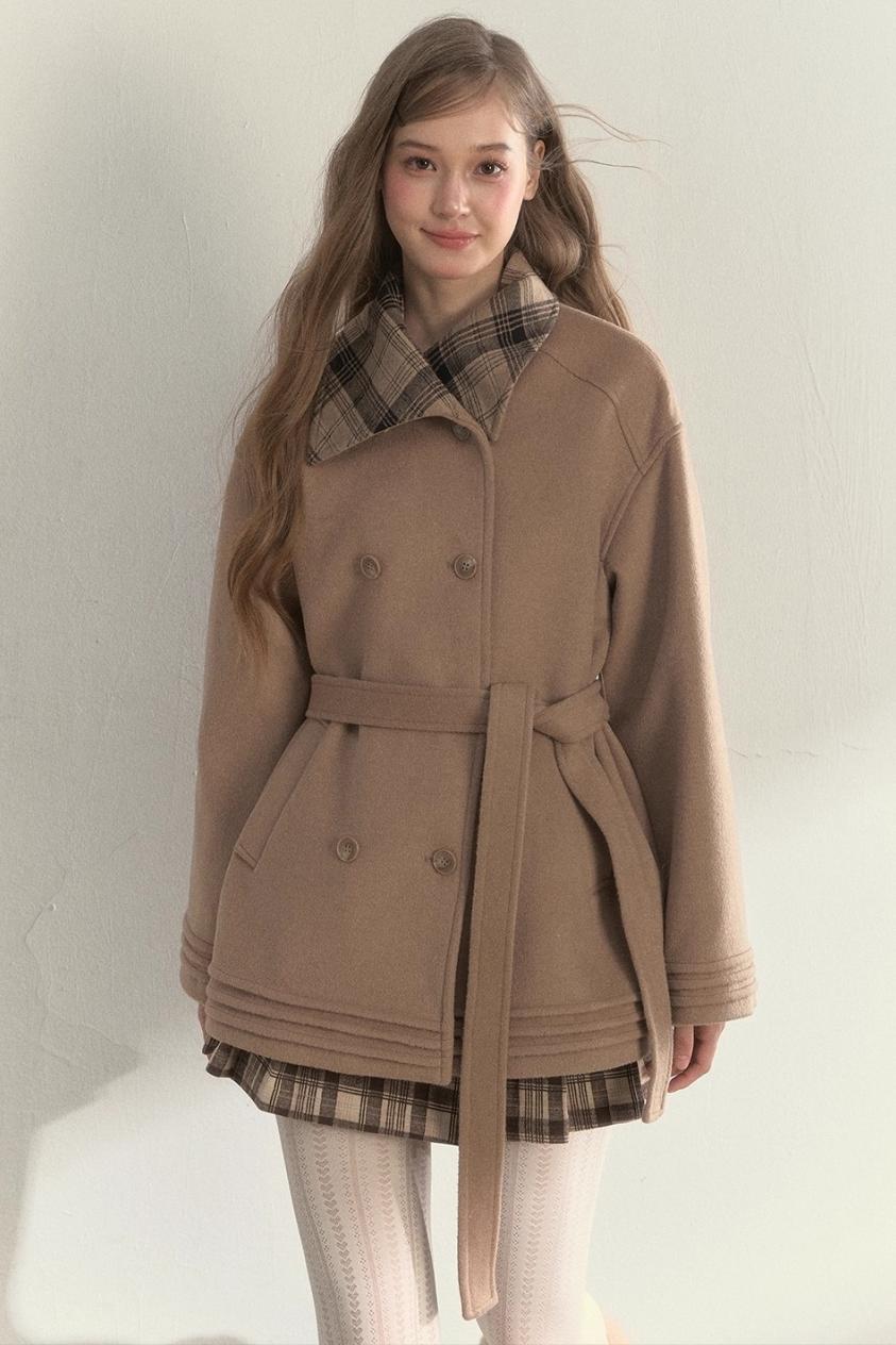 Plaid Double-Breasted Wool Coat