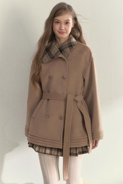 Plaid Double-Breasted Wool Coat