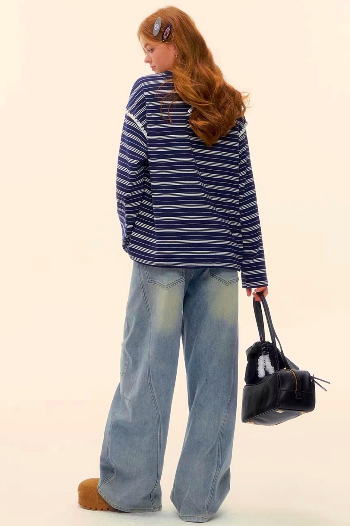 Washed Denim Curved Cut Pants