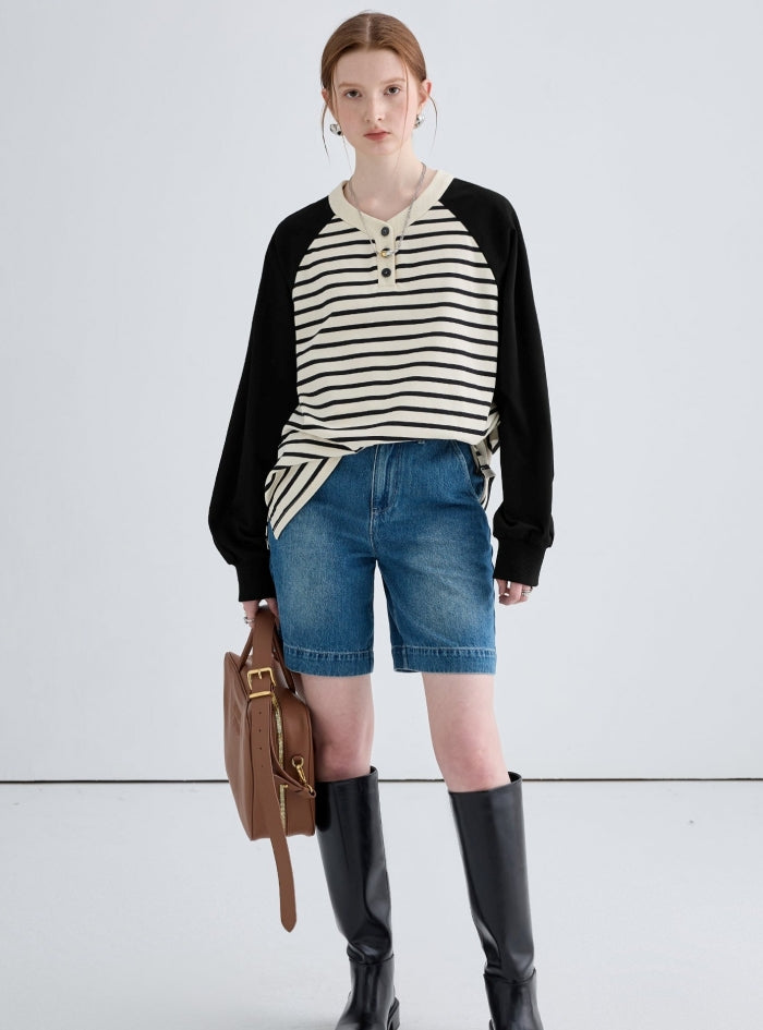 Color-blocked Raglan Striped Sweatshirt