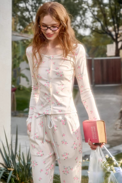 Blue Velvet Floral Cardigan Set-Up