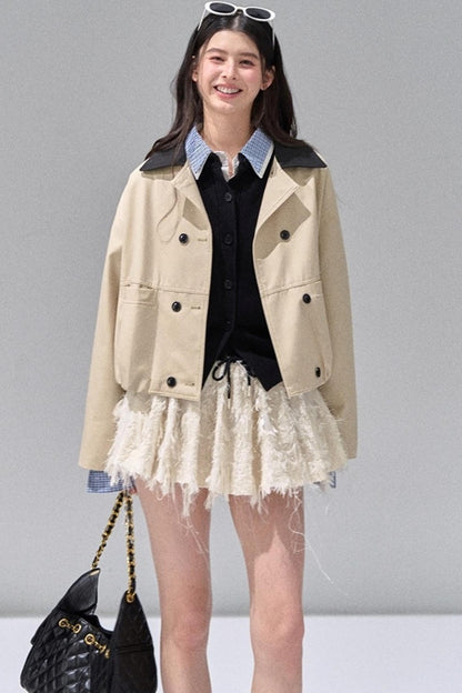 Fake Two Polo Lapel Sweater Skirt Set-Up