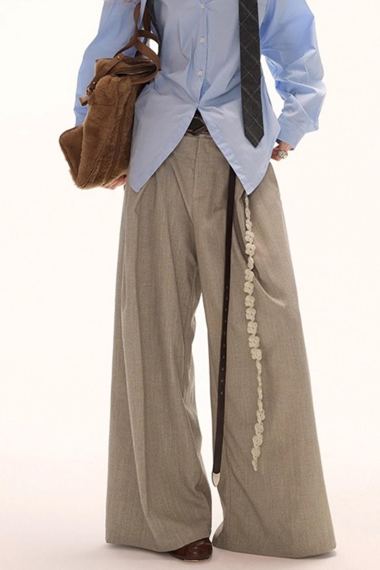 Double Waisted Plaid Straight Pants