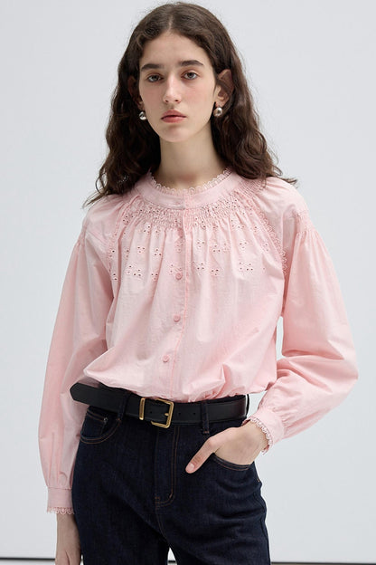 French Vintage Embroidered Cotton Shirt