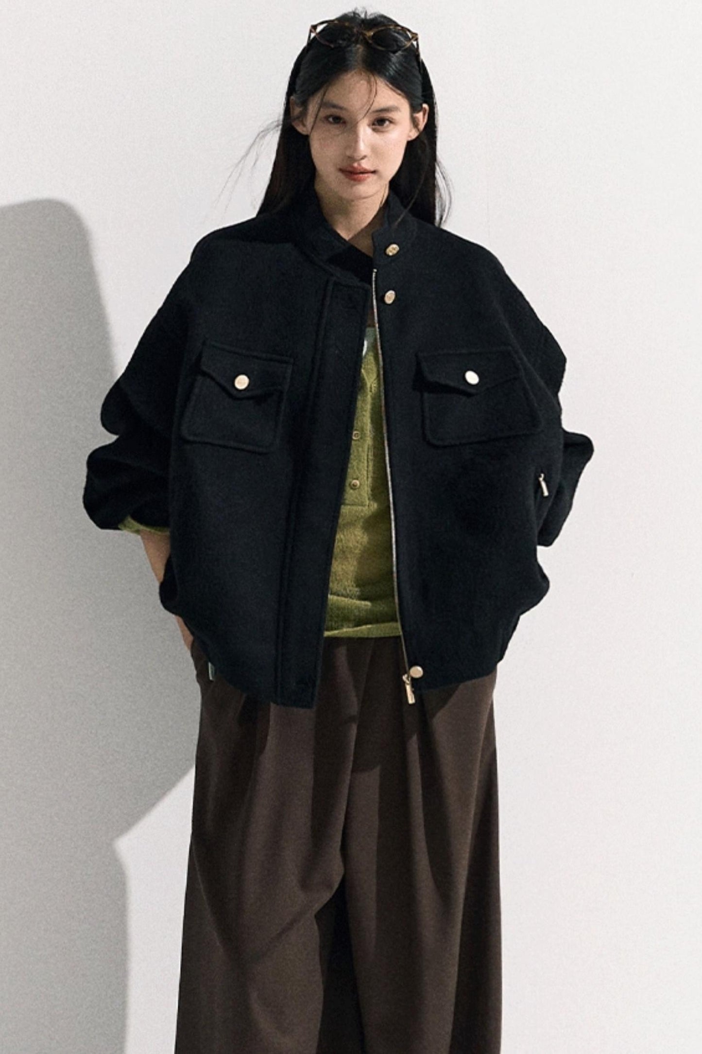 Tencel Wool Pleats Wide-Leg Pants