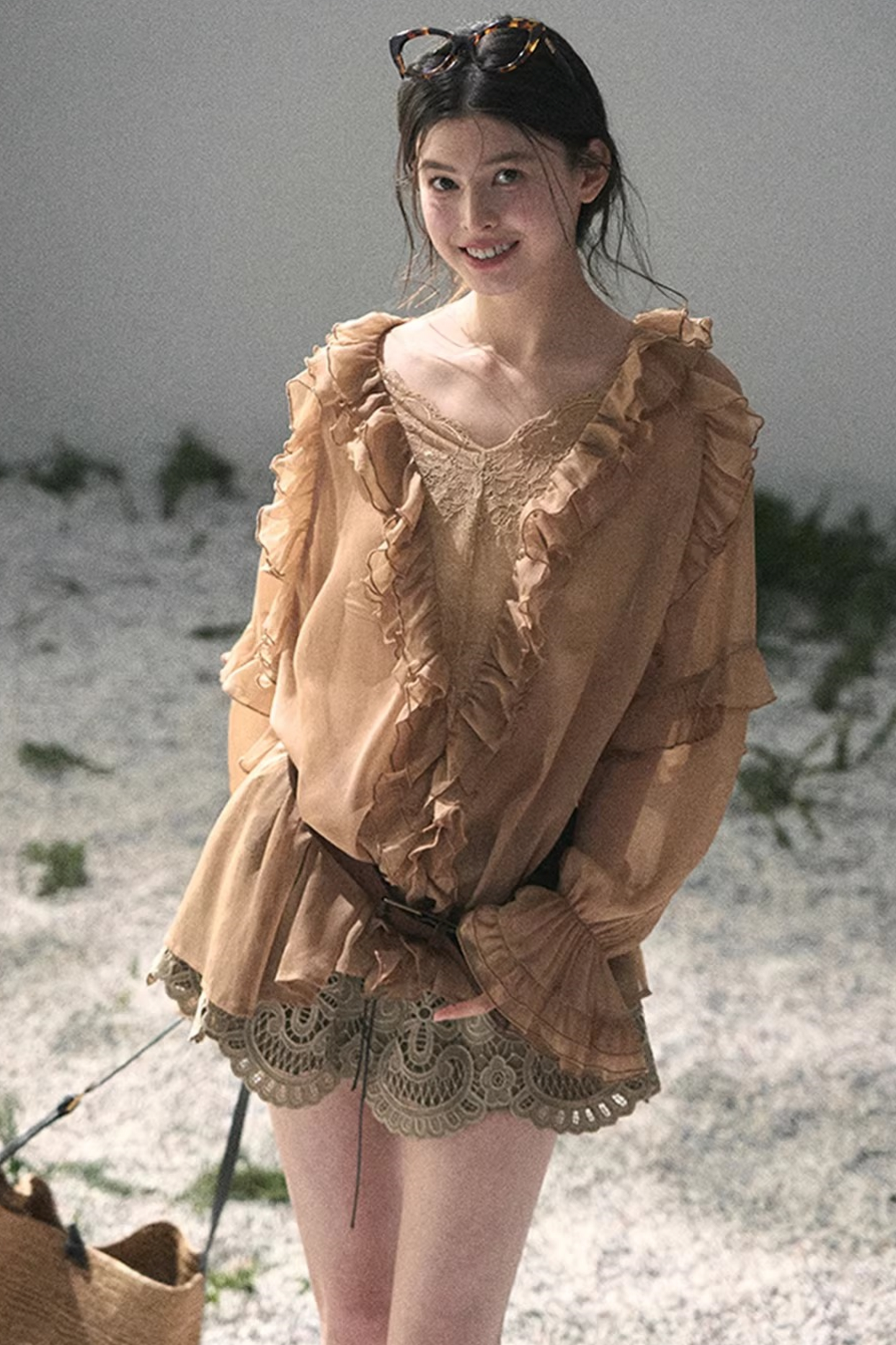Ruffled Lace Chiffon Blouse