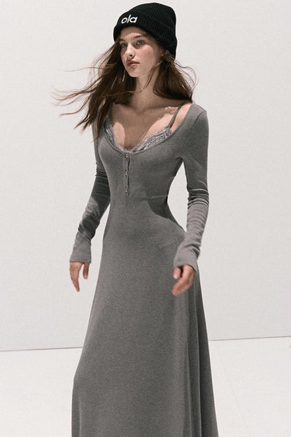 Lace Stitched Knit Waist Dress