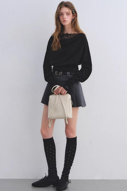 Lace Patchwork Turtleneck Top
