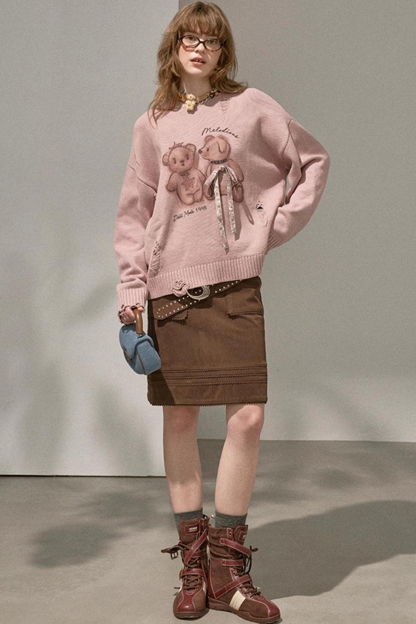 Kiss Bear Print Long Sleeve Sweater