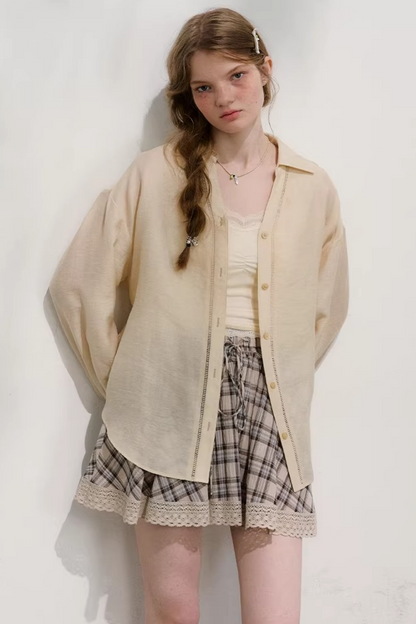 Plaid Lace Pleated Skirt