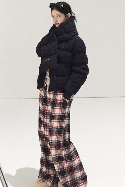 Pure Cotton Plaid Wide-Leg Pants