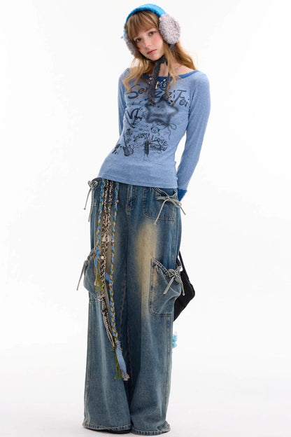 Patchwork Plush Crew Neck Knitted Base Shirt