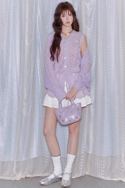 Mohair Purple Cut-Out Cardigan Set-Up