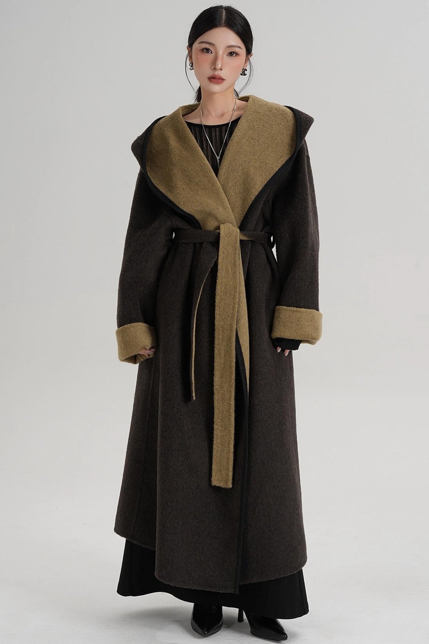 Temperament Hooded Wool Reversible Coat